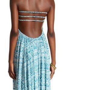 New! Teal & White Strapless/Backless Maxi Dress